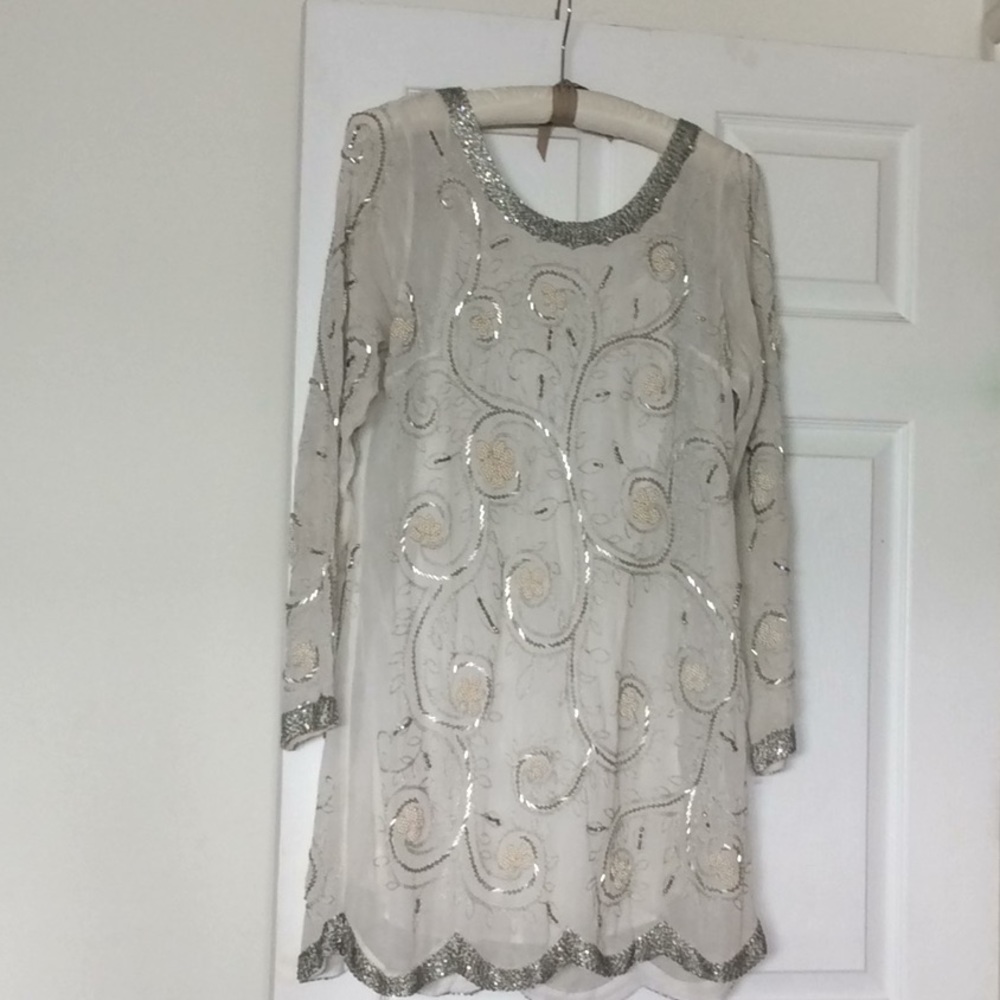 Free People Silver Bead & Chiffon Shift Dress